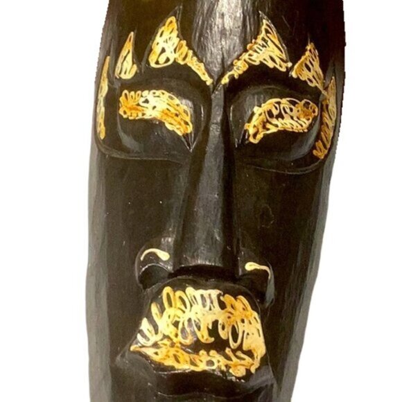 Tribal Chief Tiki Mask 21" with Gecko Characture - Primitive Art Brown & Yellow - Picture 4 of 5